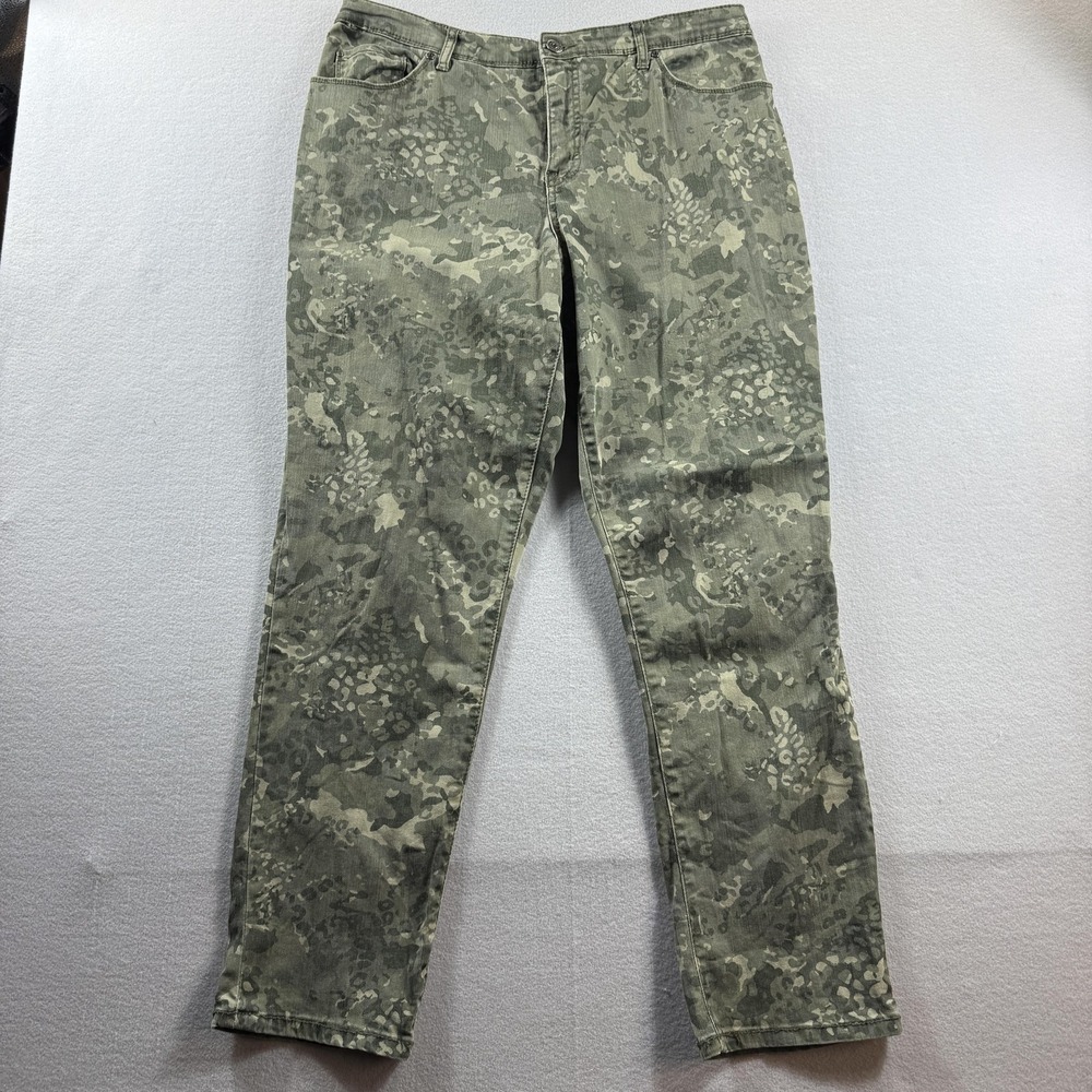 Bandolino Jeans Womens 20W Green Camo High Rise‎ Straight Stretch Denim 38x29